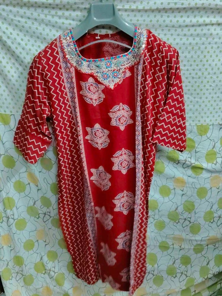 Red Ethnic Printed Kurta