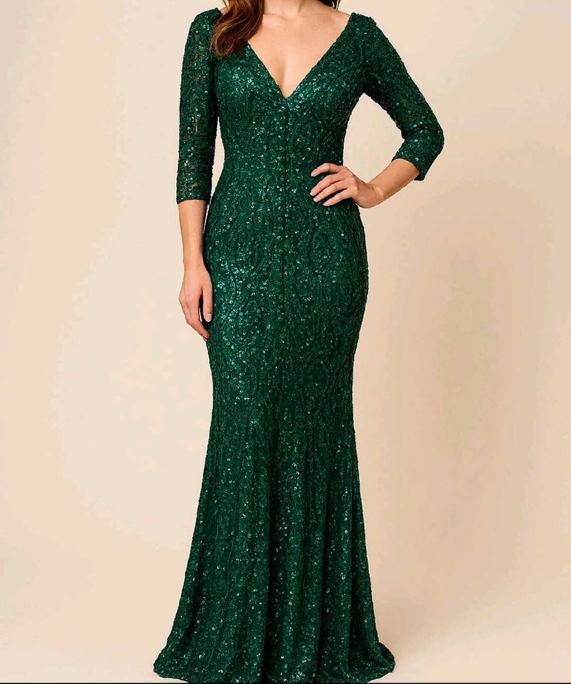 Elegant Sequined Emerald Green Gown