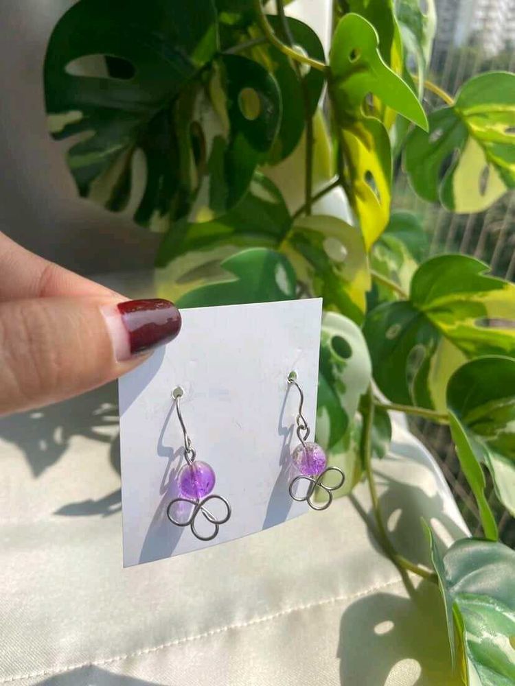 Cute Purple Bead &amp; Clover Earrings