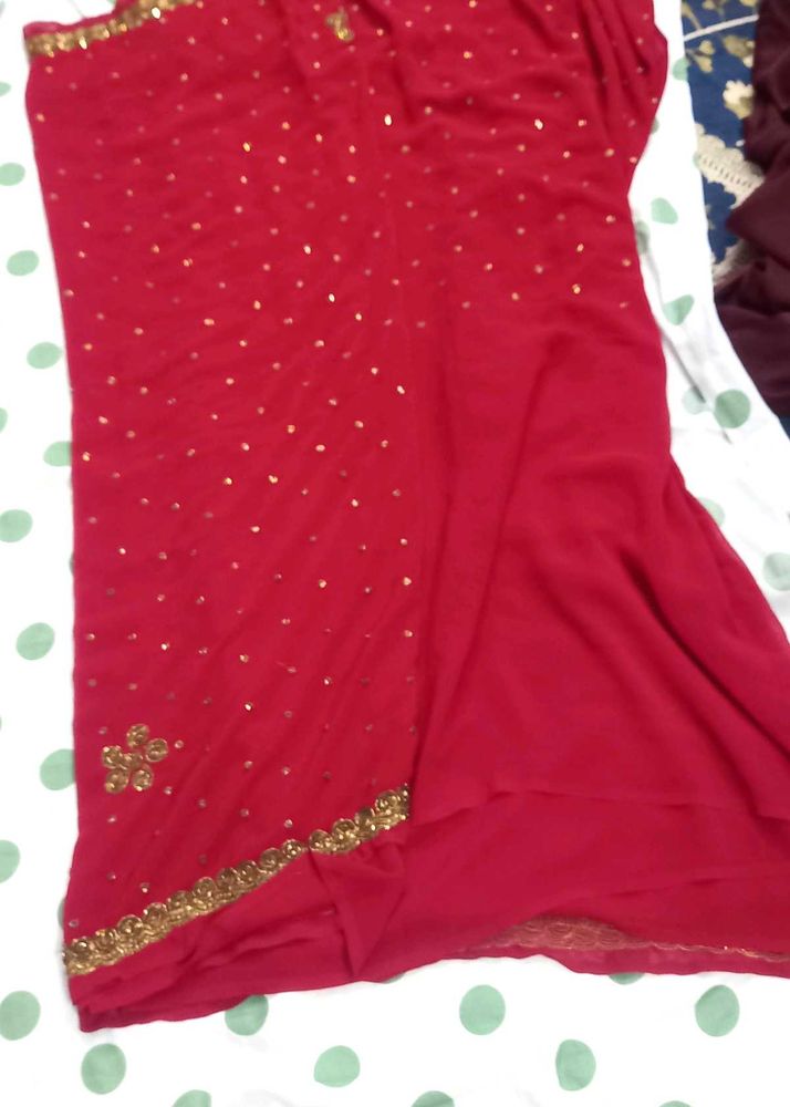Beautiful Red Embellished Saree
