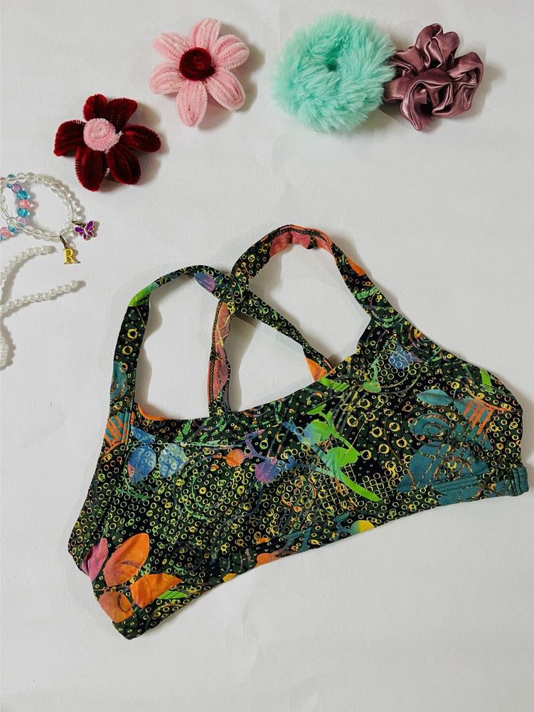 Vibrant Butterfly Print Bikini Top