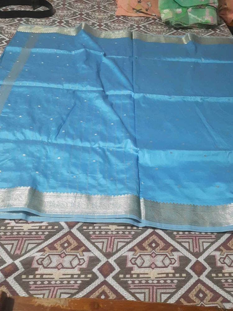 Beautiful Blue Saree with Silver Border