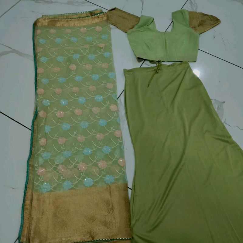 Green saree blouse with petticoat