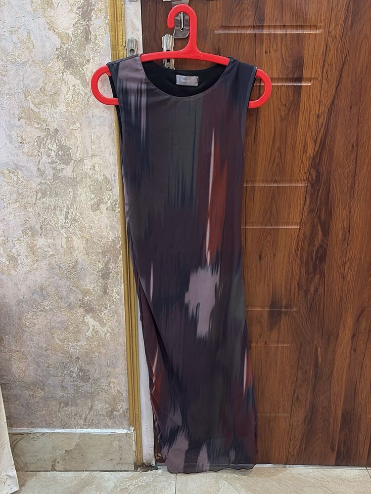 Abstract Print Sleeveless Midi Dress