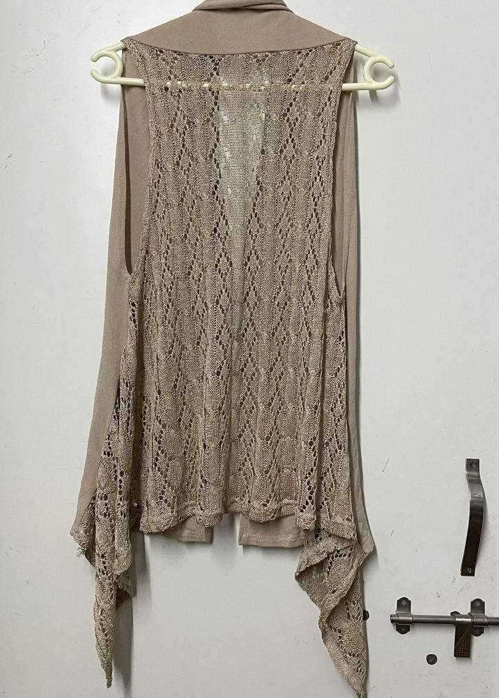 Chic Beige Lace Trimmed Vest