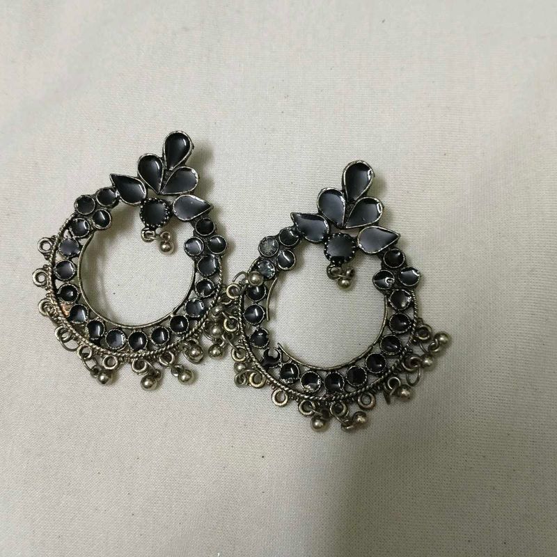 Oxidised Silver Jhumka Earrings