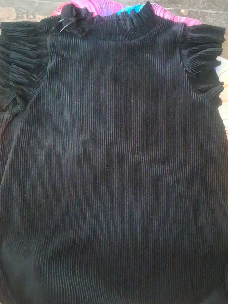Zara Black Pleated Mock Neck Top