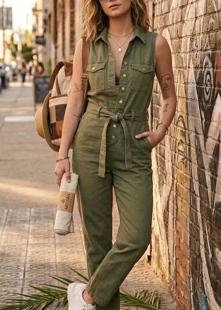 Olive Green Utility Jumpsuit