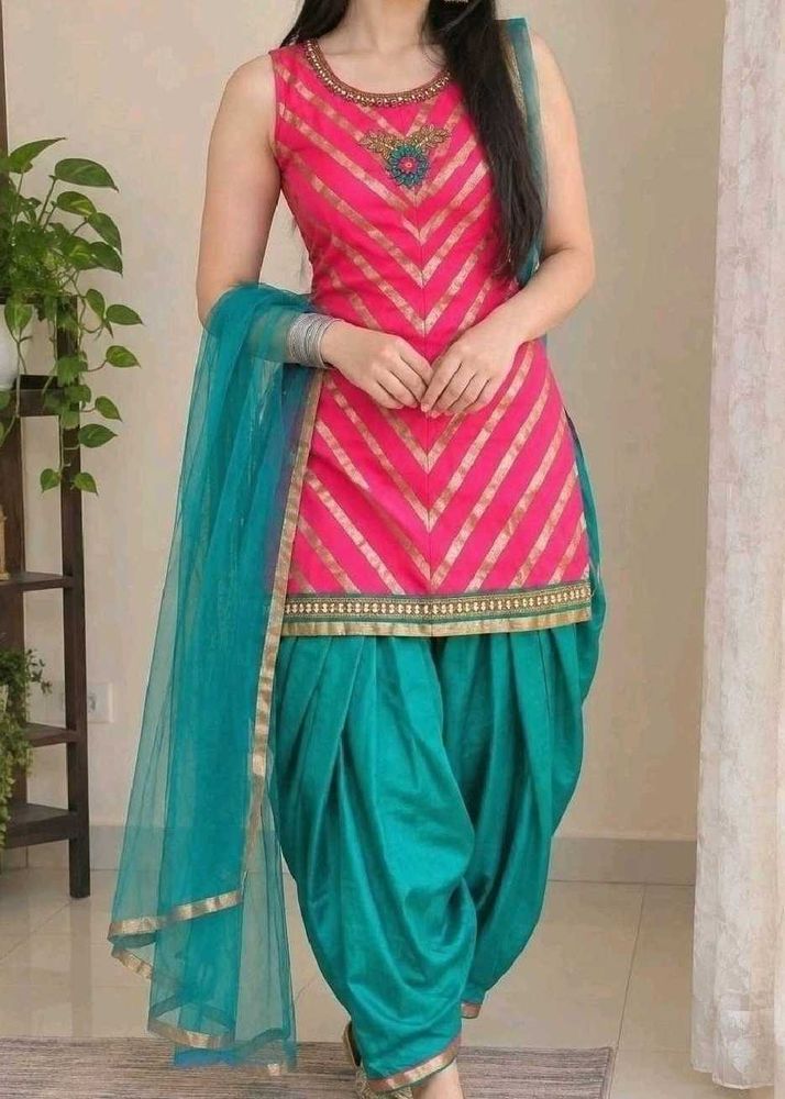Vibrant Pink &amp; Teal Kurta Set with Dupatta