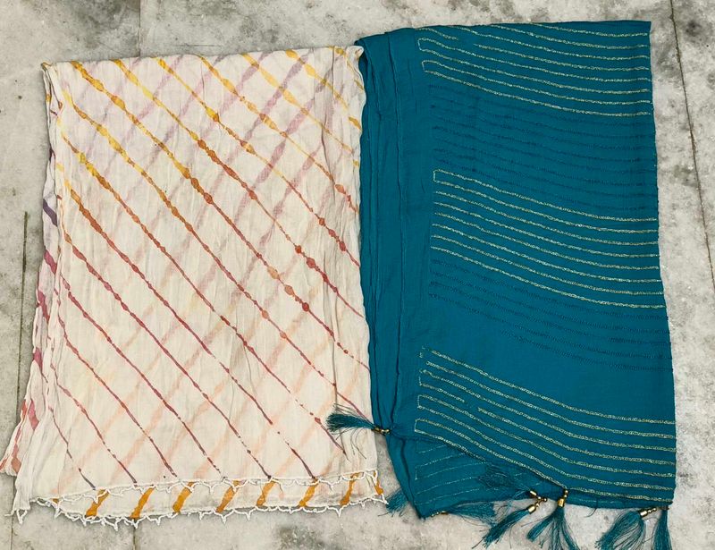 👉 3 Dupatta Combo – Teal, Cream &amp; Printed