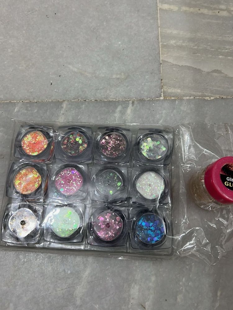 Glitter Set for eyes [Set Of 12]With Glue