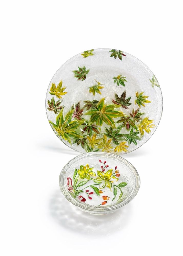 Floral Glass Bowl &amp; Plate Set
