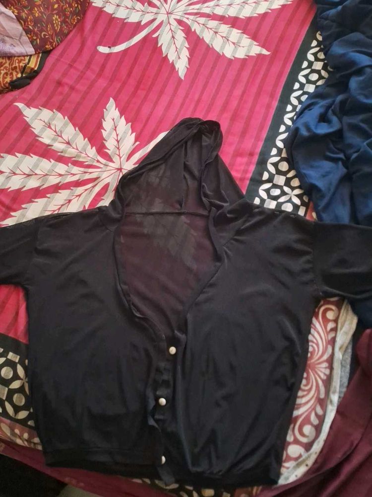 Black Hooded Cardigan