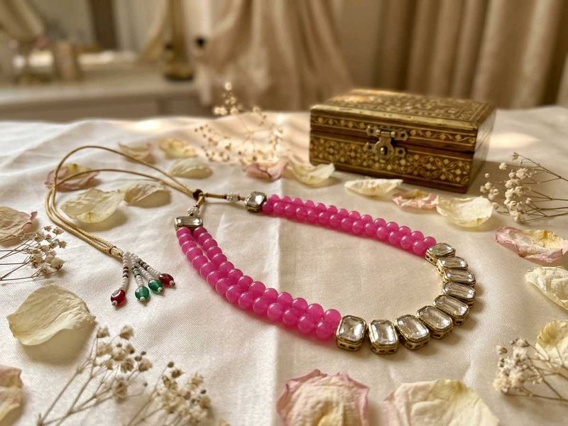 Pink Beaded Crystal Choker Necklace