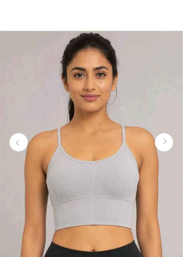 Grey Ribbed Sports Bra
