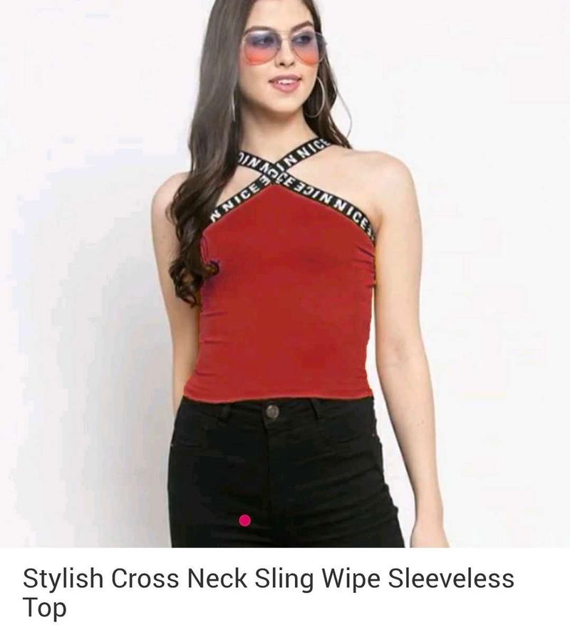 Stylish Maroon Cross Neck Halter Top