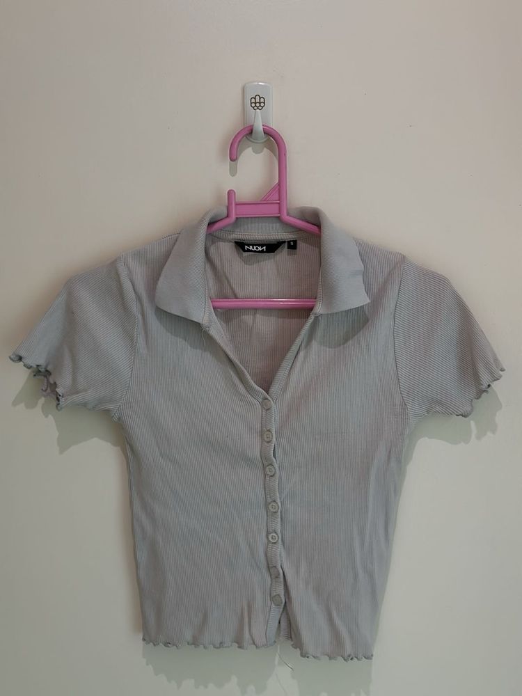 Cute Collared Button-Up Crop Top