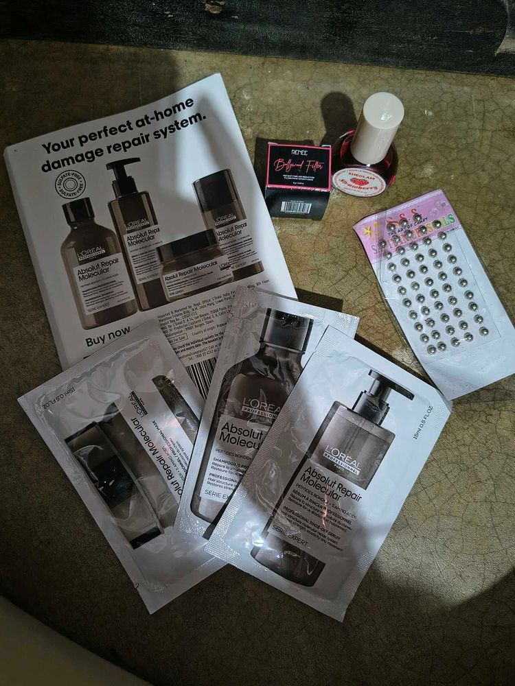 Combo of makeup and hair care