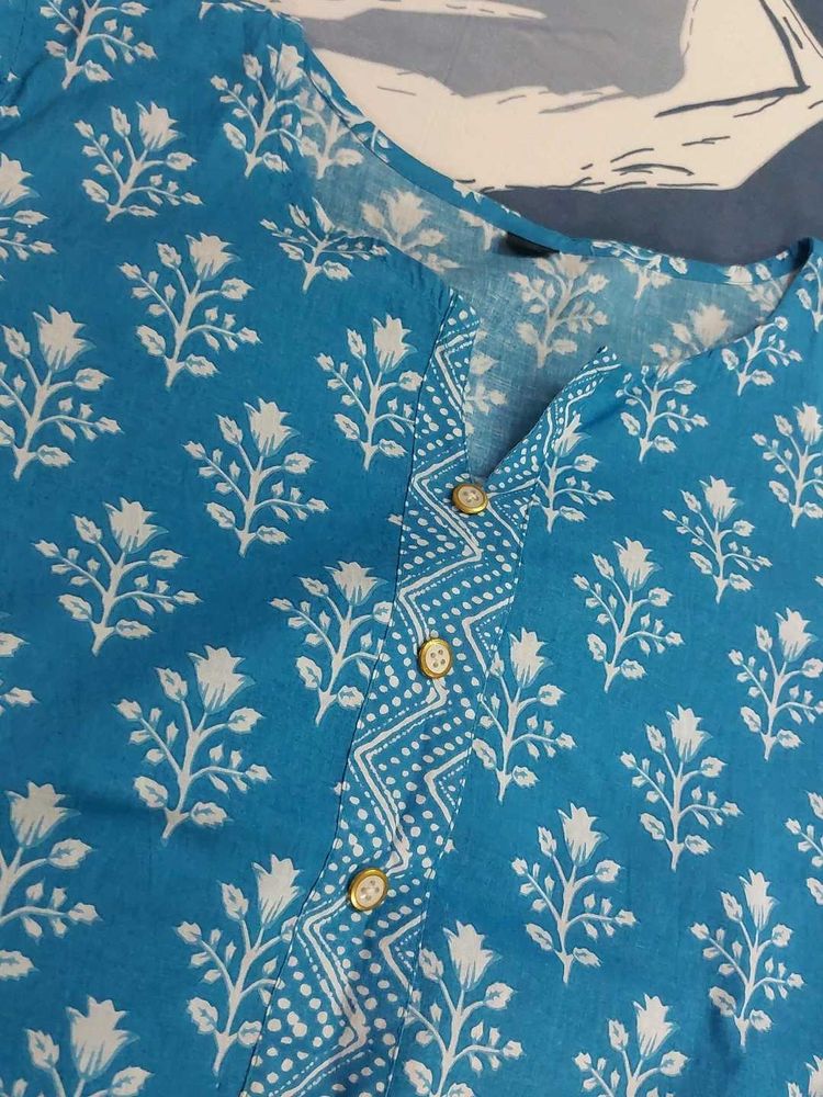 Beautiful 3 pcs Blue Floral Print Kurta set
