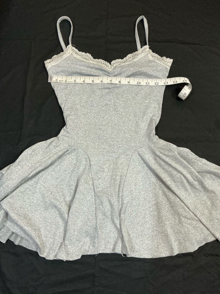 Grey Lace Trim Mini Dress