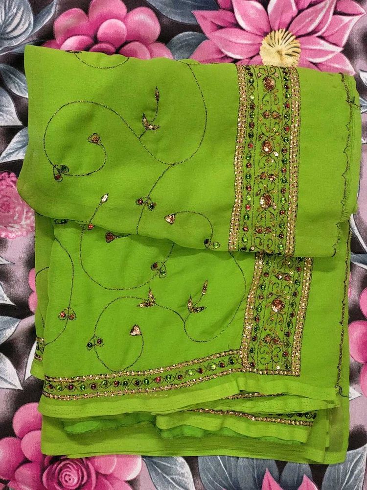 Vibrant Green Embroidered Saree