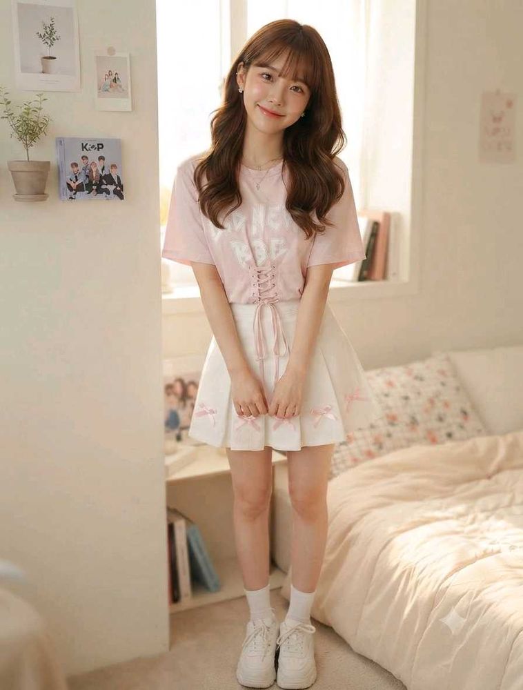 Bardot Cute Pink Lace-Up Graphic Tee