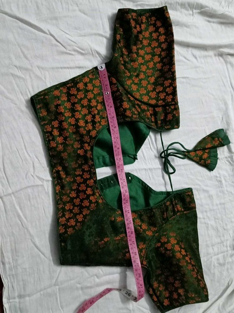 Elegant Green Blouse with Orange golden