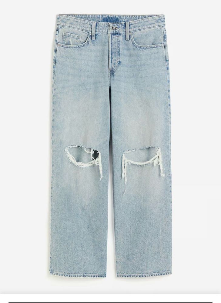 Distressed Light Wash mid rise Wide Leg Jeans