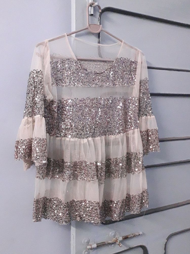 Sparkly Striped Bell Sleeve Top