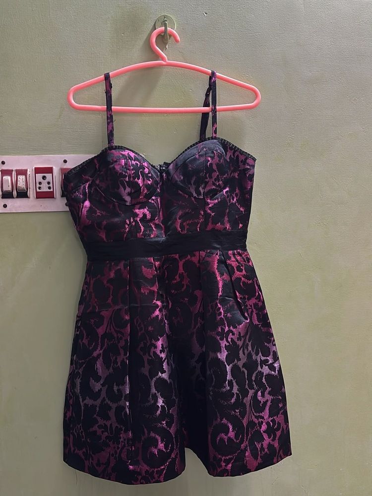 Elegant Black &amp; Pink Floral Print Dress