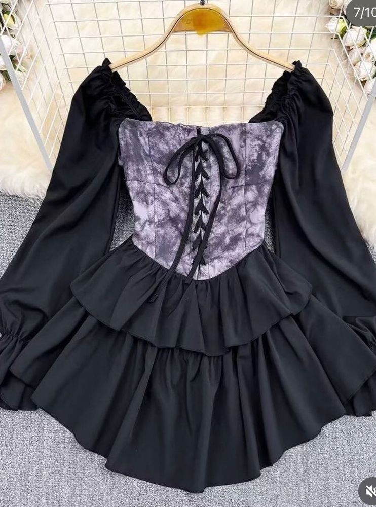 Gothic Lolita Black Ruffle Dress