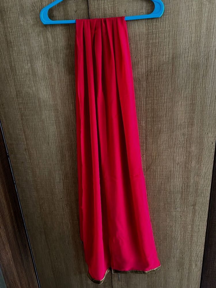 Vibrant Pink Dupatta with Gold Border