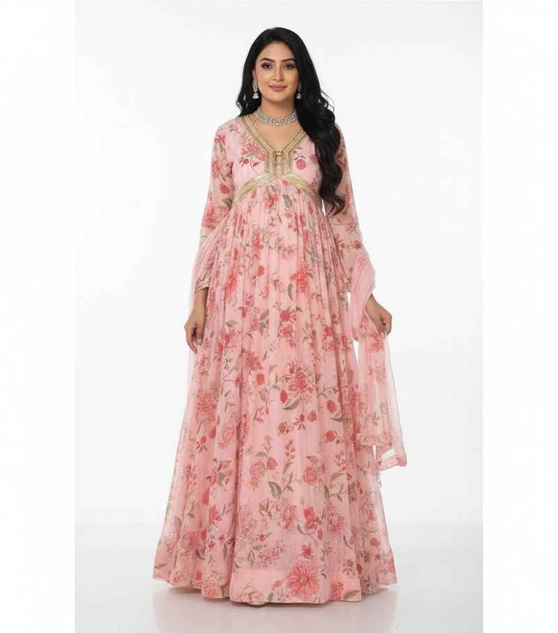 KTT Pink Floral Anarkali Gown – Size M/L