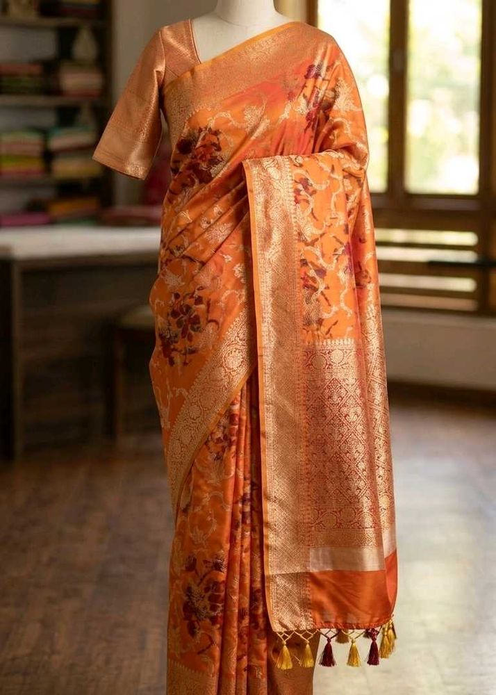 Beautiful Orange Floral Saree with Blouse 💜