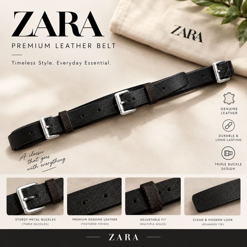 ZARA TRIPLE  BUCKLE  Leather Belt