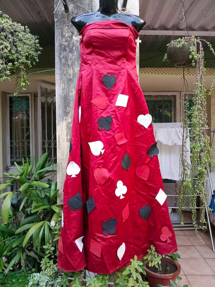 Red playing cards off shoulder cotton dress