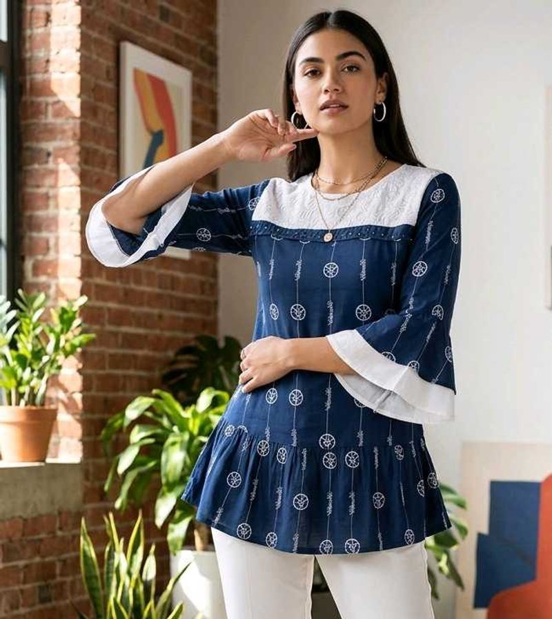 Stylish Blue Printed Kurta Tunic