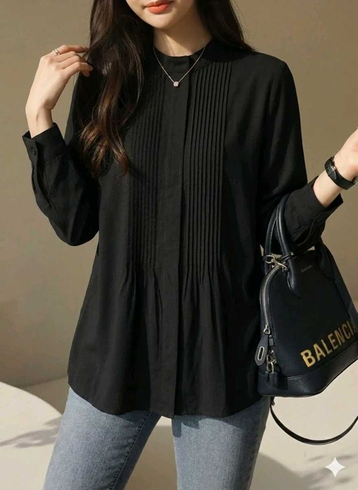 New with tag Elegant Black Pleated Blouse