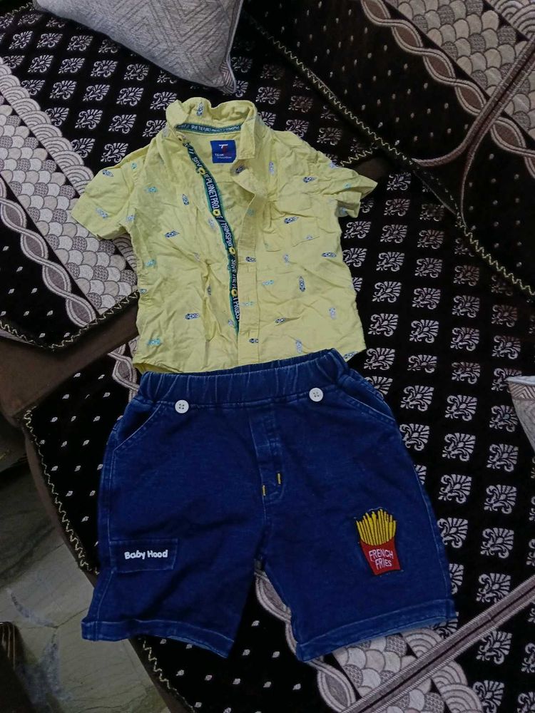 Cute Yellow Shirt &amp; Blue Shorts Set 2-3 yrs old