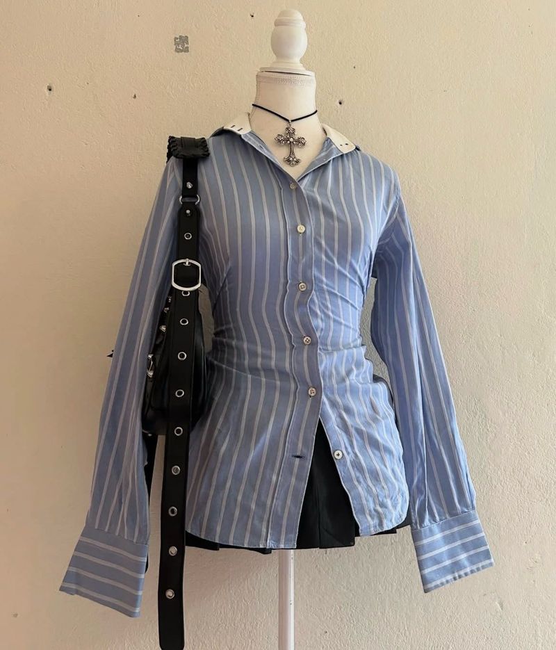 Blue Striped Collared Shirt🎀🪽