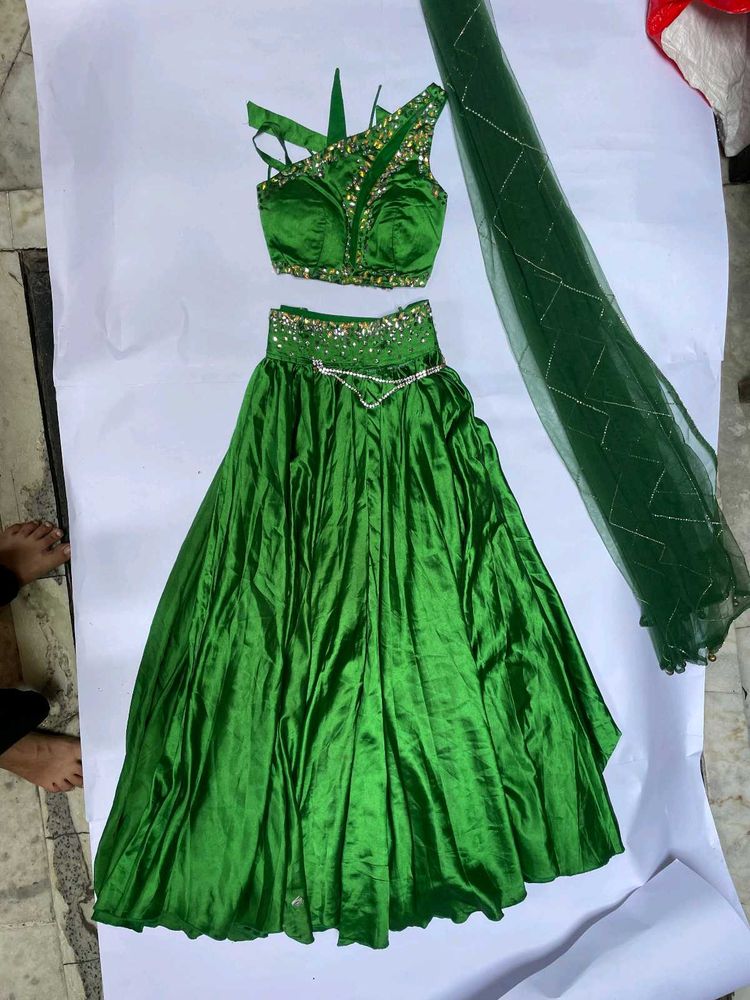 2 blouse Emerald Green Lehenga Choli Set