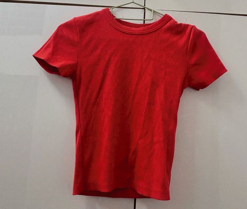 Zara Red Ribbed T-Shirt