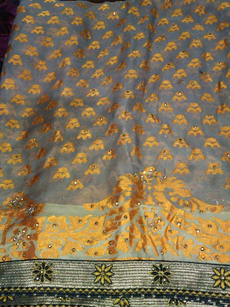 Elegant Indian Saree with Golden Embellishments