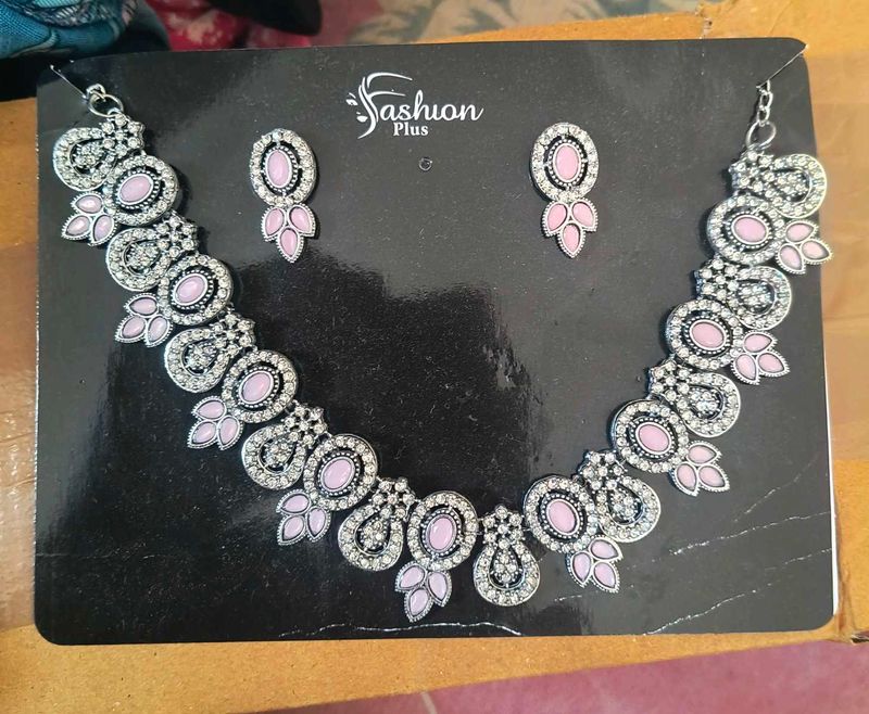Pink Stone Necklace &amp; Earring Set