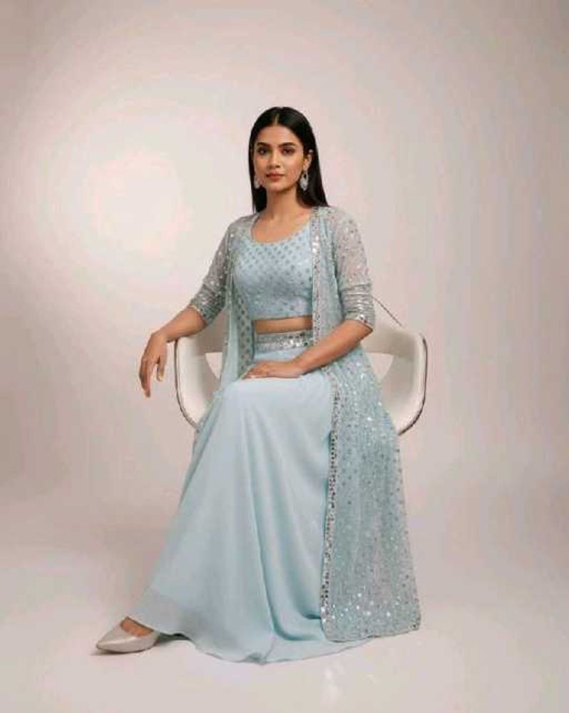 Elegant Blue Sequined Lehenga Set