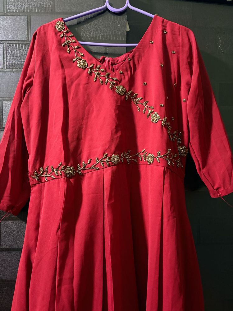 Maroon  Embroidered Gown