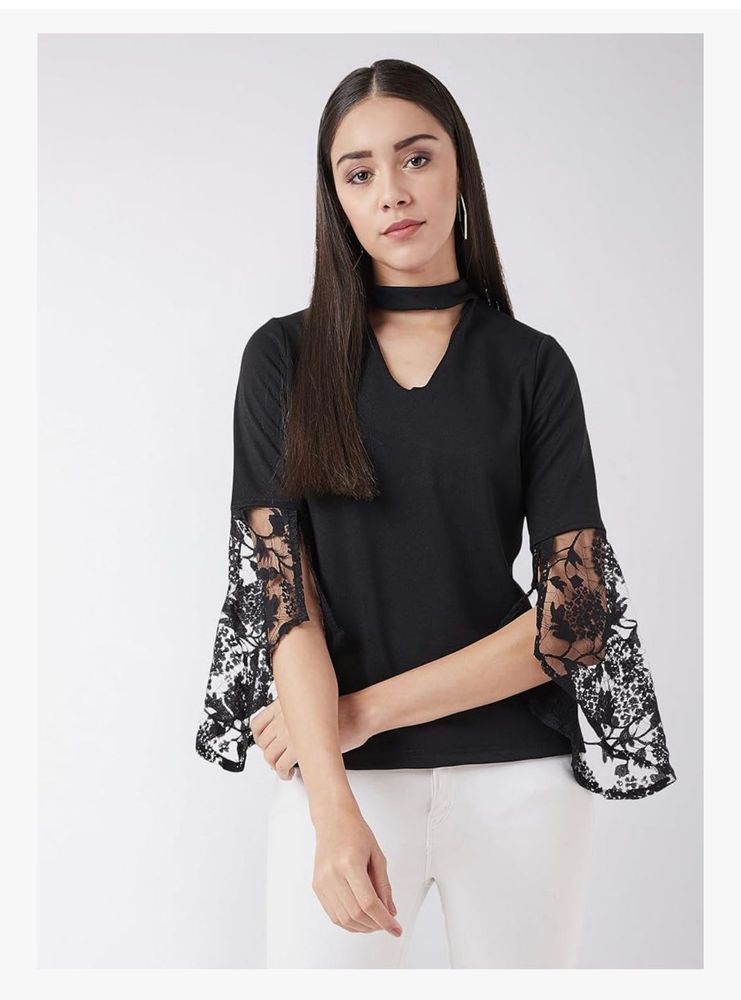 Chic Black Lace Sleeve Top