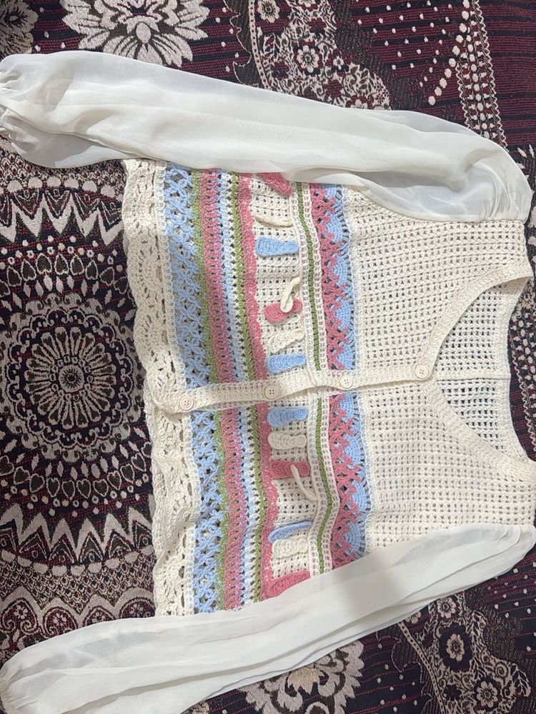 Chic Crochet &amp; Sheer Sleeve Top