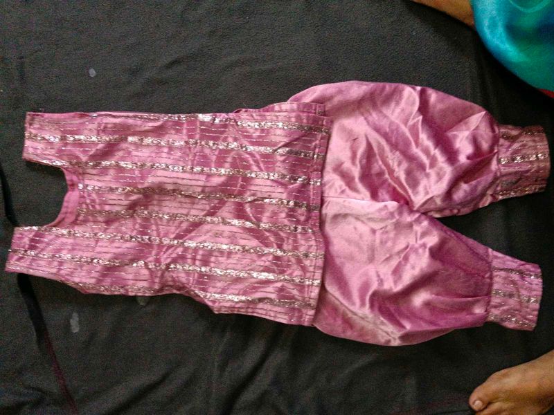 Pink Kurta Set with Silver Stripes