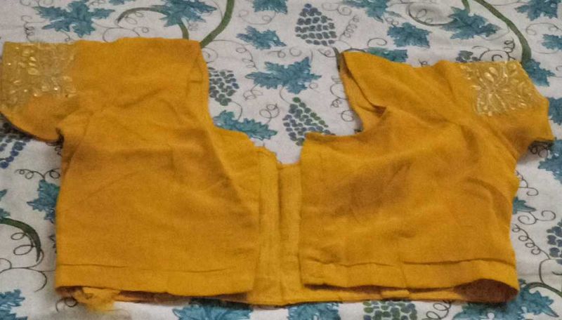 Yellow Embroidered Saree Blouse